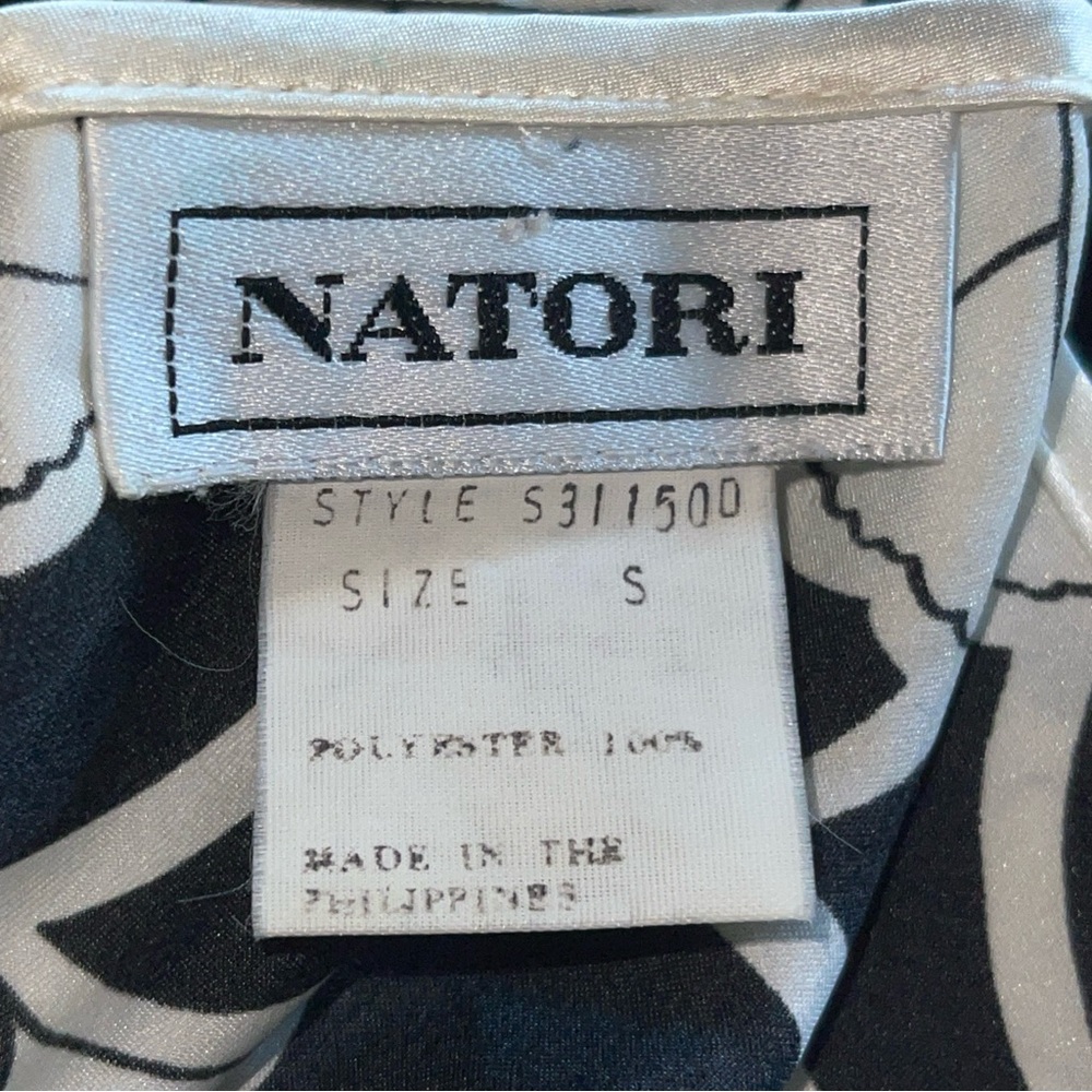 Vintage Natori Morning Glory Vines Black & White Kimono Robe S Silky EUC ! - Picture 8 of 8